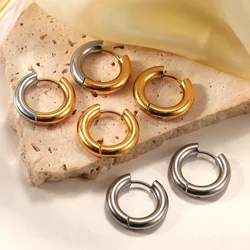 Korean Earring 4mm Hiphop Rock Geometric Round Stainless Steel Hoop Earrings Women Vintage Punk Earclip Ear Loop Party Jewelry