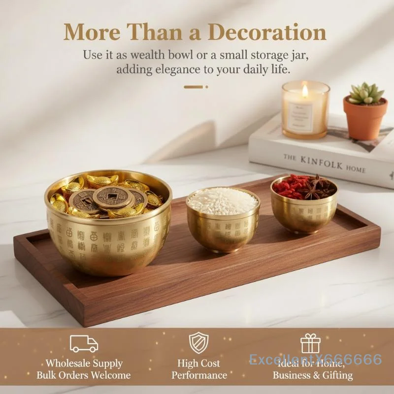 Gold Feng Shui Hundred Blessings Bowl Copper Fortune For Wealth Mini 4.5/6.5/7cm Exquisite Craftsmanship Gift For Home Decor