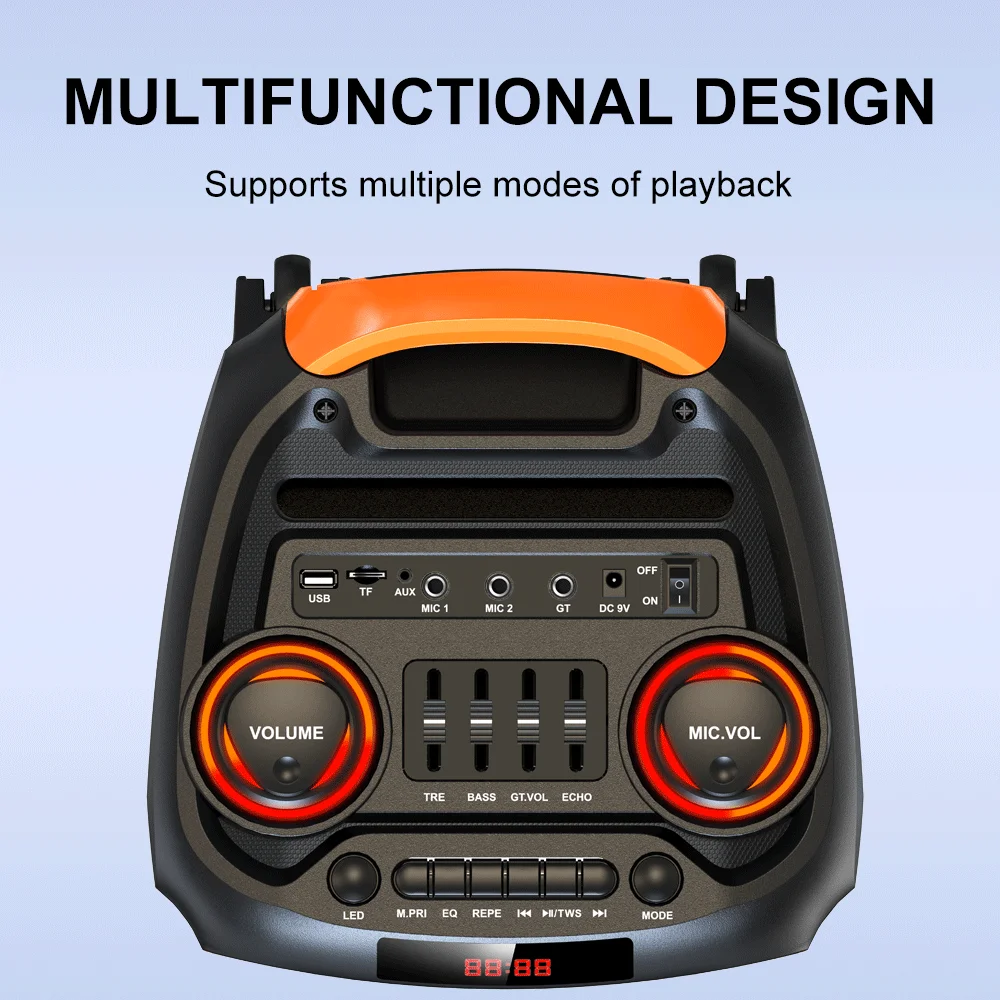 ZQS8263 أحدث مكبرات صوت كاريوكي بلوتوث 50 وات مزدوجة 8 بوصة قرون عربة كبيرة صندوق الصوت مع ميكروفون لاسلكي للتحكم عن بعد