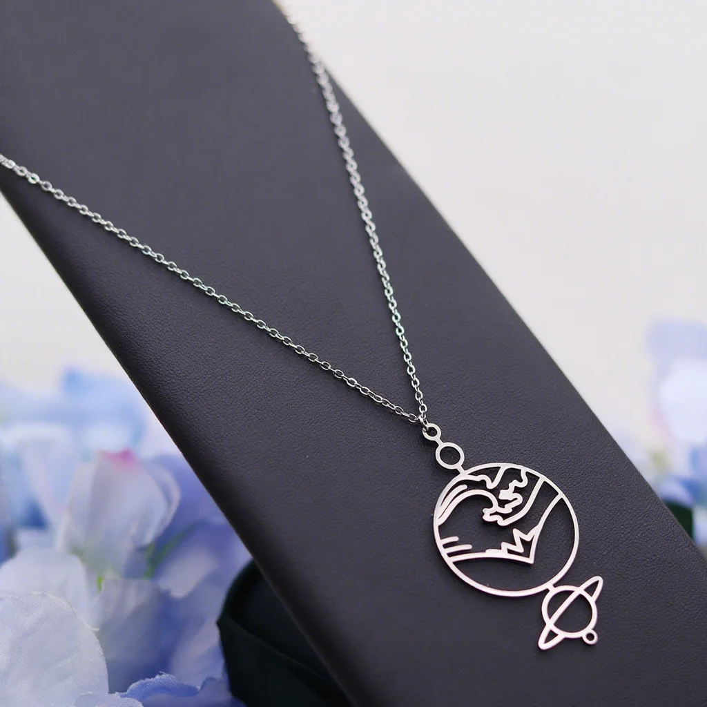 كينيتيال كوكب سماوي تحت عنوان قلادة قلادة النساء الفتيات الفولاذ المقاوم للصدأ الكون المختنق سلسلة عنق القلائد مجوهرات هدية #1