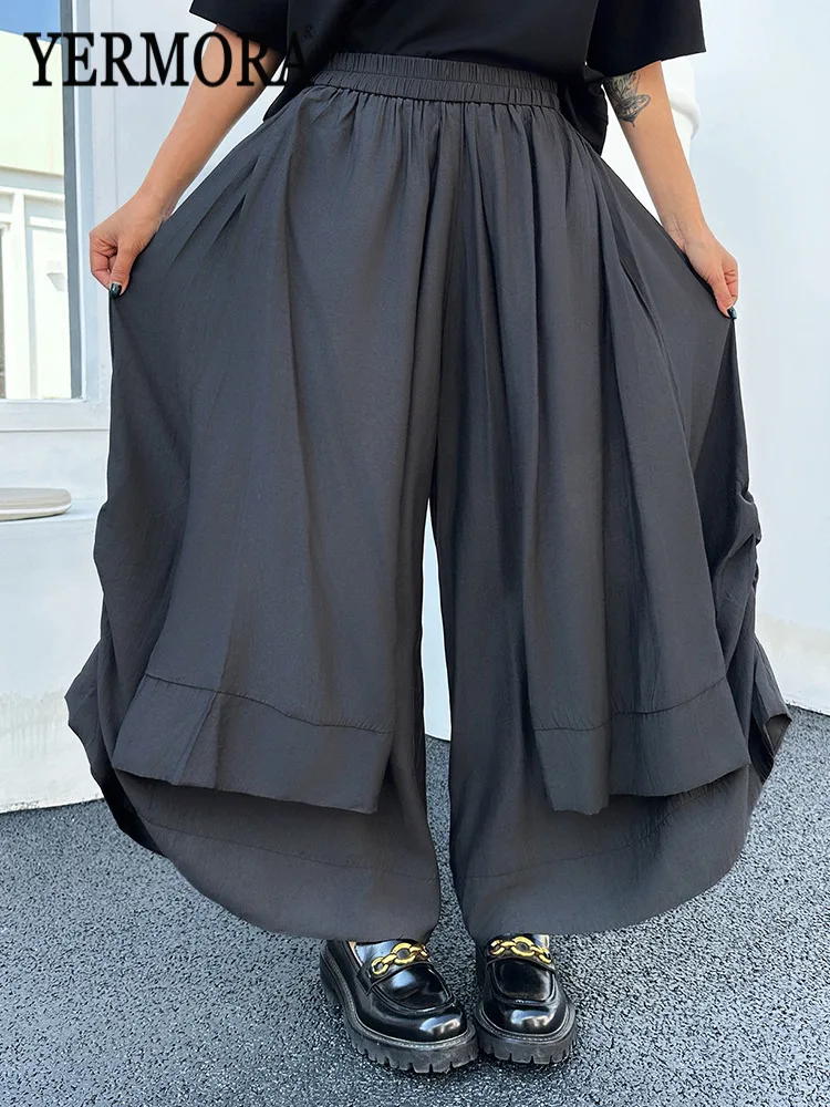 

YERMORA High Elastic Waist Black Pleated Brief Thin Wide Leg Pants For Women Loose New Trousers Fashion Tide Spring Summer 2026