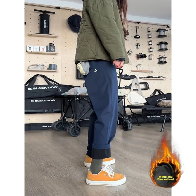 

Men's Fce Lined Hard ell Waterproof Windproof Hiking Pants Autumn Winter Outdoor Casual Straight Leg Workwear Trousers