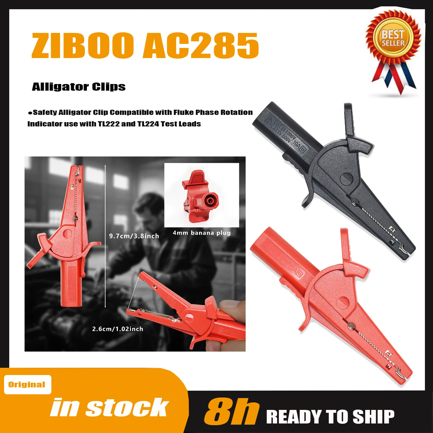 ZIBOO AC285 Alligator Clips, Safety Alligator Clip Compatible with Phase Rotation Indicator Use with Test Leads