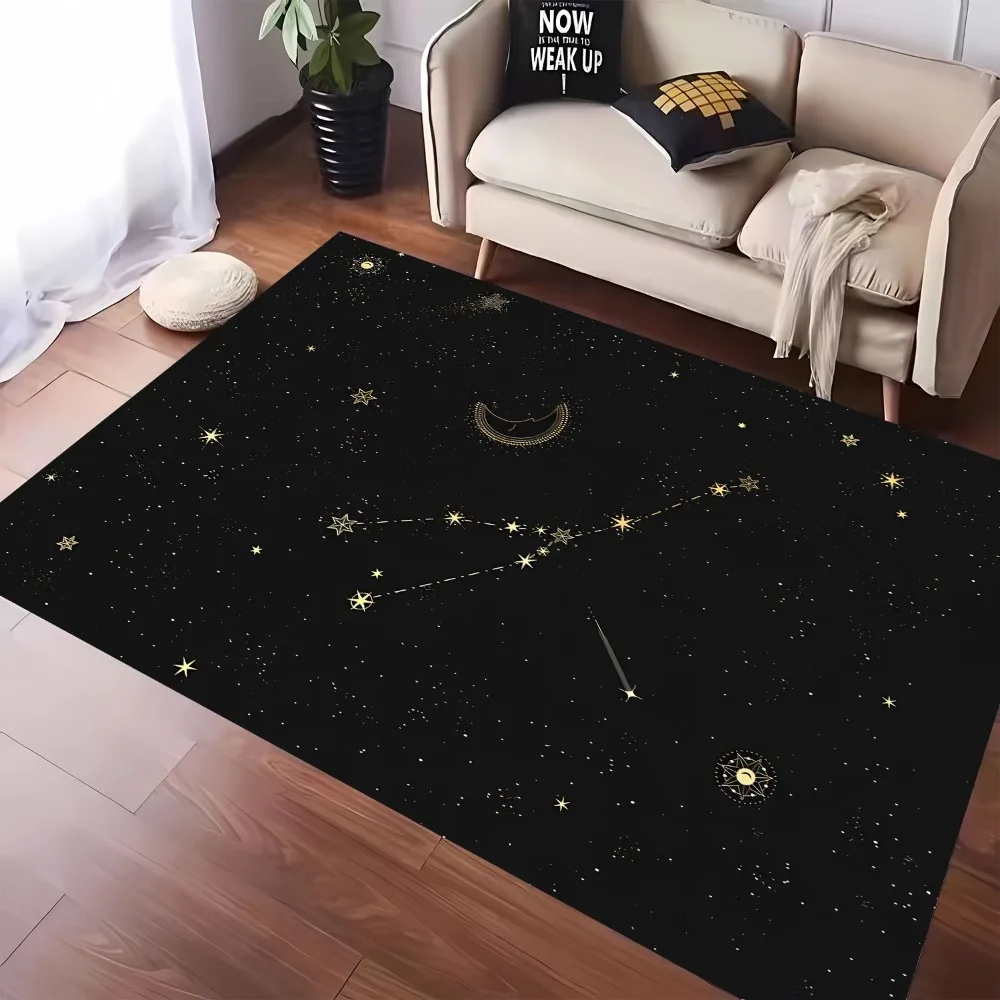 

1pc Black Carpet Signs Of The Zodiac Print Living Room Bedroom Decoration Non-slip Rug Floor Mat Surface Comfortable Carpet Gift