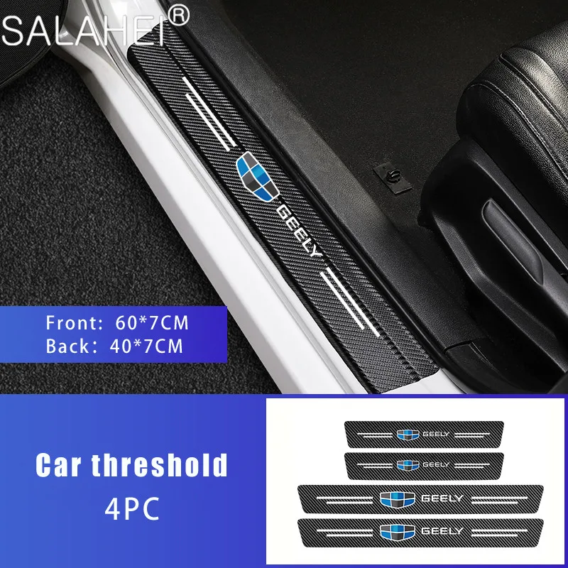 Car Door Threshold Scuff Plate For Geely Atlas Coolray Emgrand EC7 EC8 X7 EX7 CK2 CK3 GL GS Carbon Fiber Waterproof Film Sticker