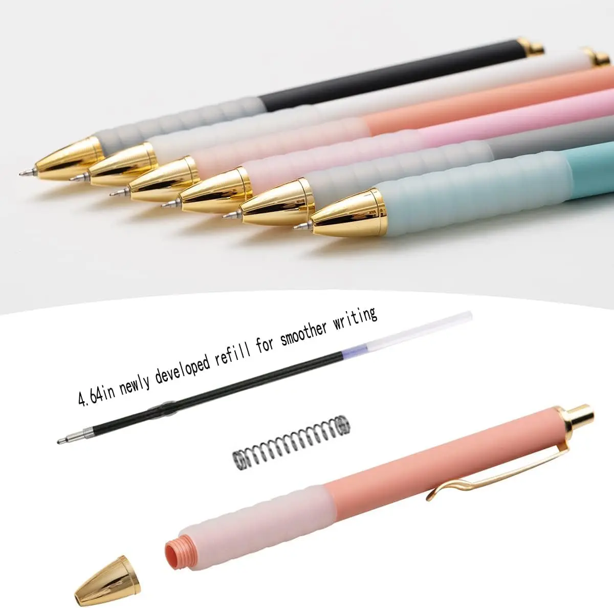 50PCS Customizable Logo Macaron Ballpoint Pen Retractable Grip Gold Metal Clip Black Ink Pen for Business Gifts School Office