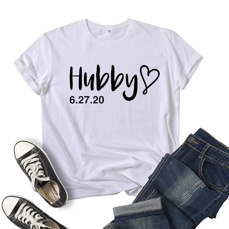 تي شيرت زوجين مطبوع عليه قلب من Wifey and Hubby بأكمام قصيرة ورقبة دائرية فضفاضة من King Queen تي شيرت عشاق الموضة تي شيرت للجنسين قابل للتنفس #6