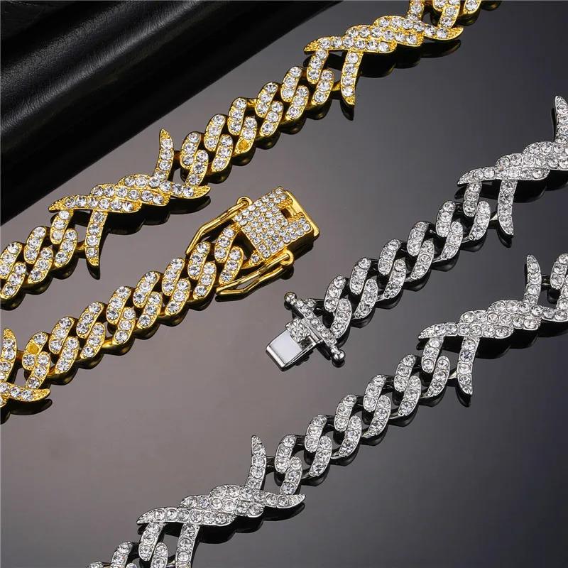 D & Z nuovo braccialetto a catena cubana con corda intrecciata da 9MM per uomo Hip Pop Bling Iced Out pavé di cristallo Rapper regalo di gioielli per feste