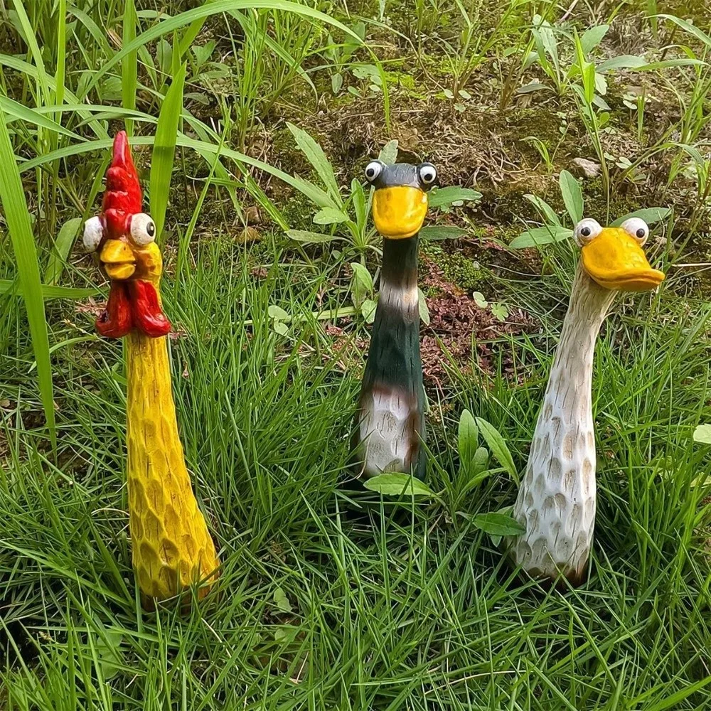 

Resin Crafts Screaming Chicken Statues Weatherproof Funny Animal Statues Hand-Painted Duck Goose Ornaments Outdoor Ornaments