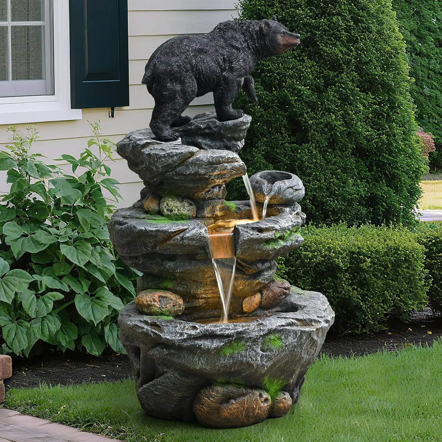 

44" Outdoor Fountains and Waterfalls LED - Patio Water Fountains Outdoor for Outdoor Gardens Backyards Lawns Balconies Landscapi