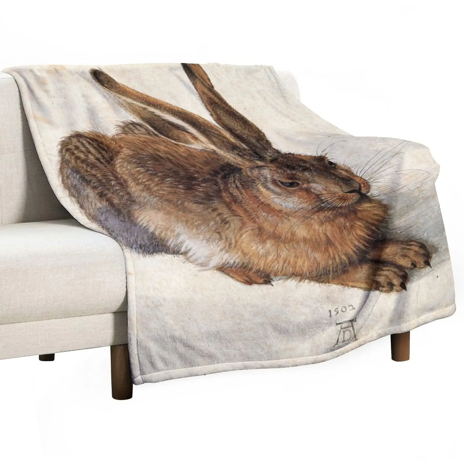 

RABBIT - YOUNG HARE Antique Animal Drawings Throw Blanket Fluffy Shaggy Blanket Plaid on the sofa