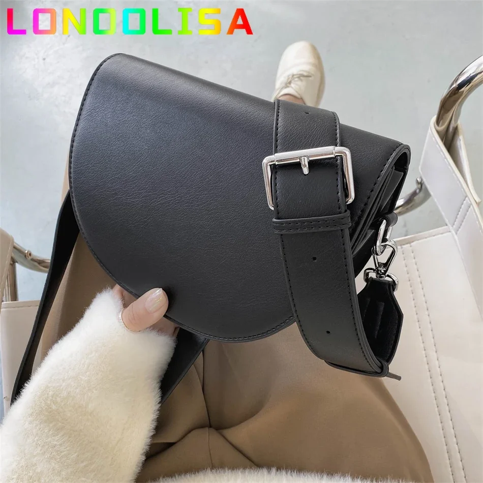 Retro Solid Color Saddle Bag High Quality Leather Shoulder Bags for Women 2024 New Simple Ladies Crossbody Bag Designer Handbags