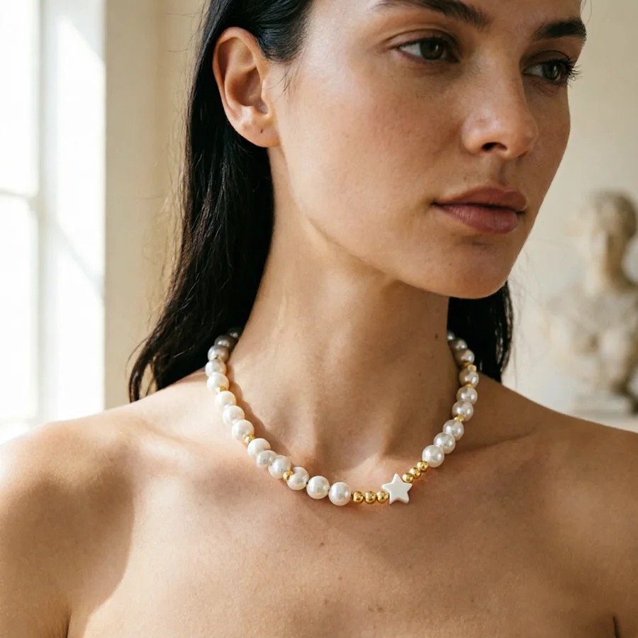 Noter Elegante modische Halskette für Damen, verstellbar, mit Perlen verziert, Halsaccessoire, Urlaub, vielseitiger Schmuck – Detail 3