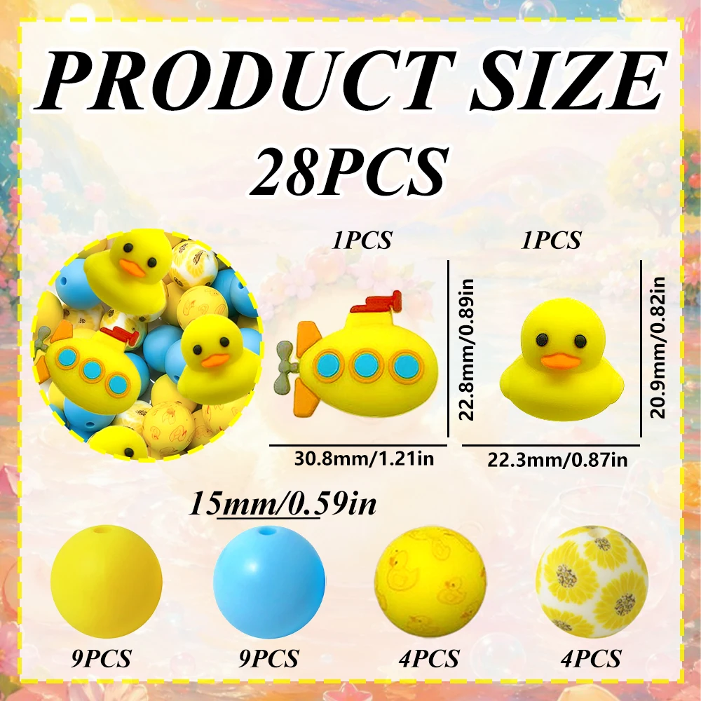 28-teiliges Set aus Silikonperlen in Form von Enten und Vögeln zum Basteln von Halsketten, Armbändern, Stiften, Schmuck und Anhängern usw. Geburtstagsgeschenk für die Feiertage – Detail 10