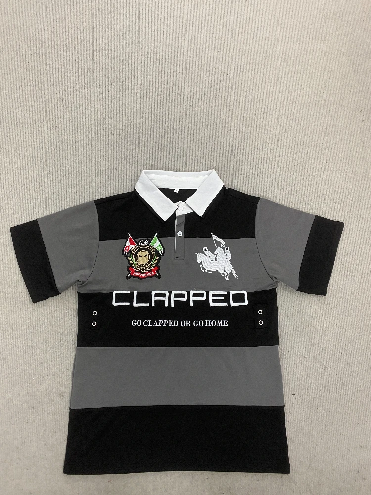 

High Street Retro Summer Festival European and American Street Fashion Letter Stripe Retro Loose Polo Neck Short Sleeve