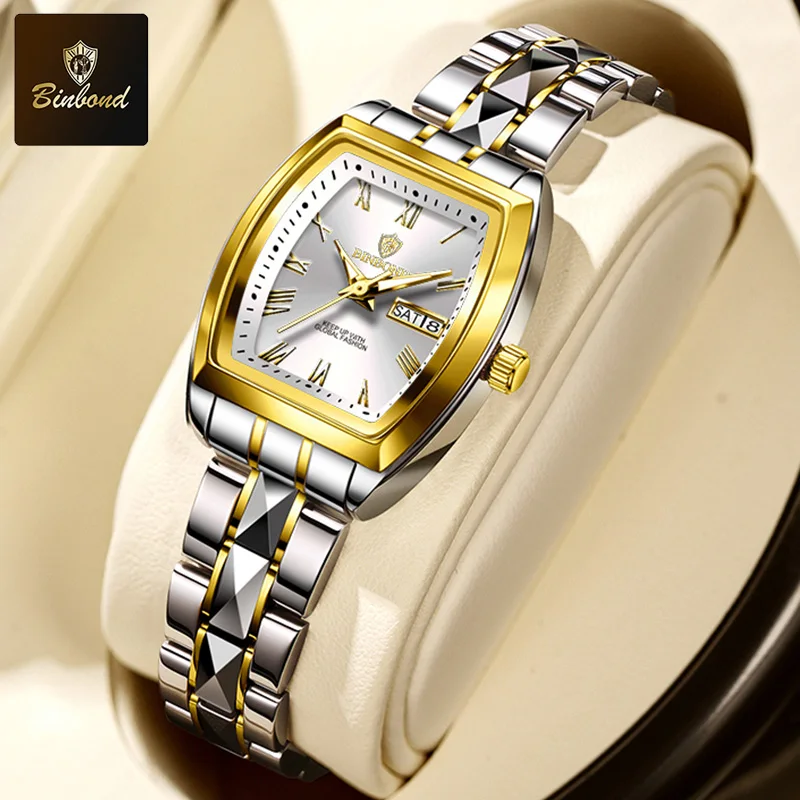 BINBOND Fashion Business Womens Quartz Watch 30M Waterproof Week Date ClockSport Casual B355 Top Brand Luxury  Womens Wristwatch