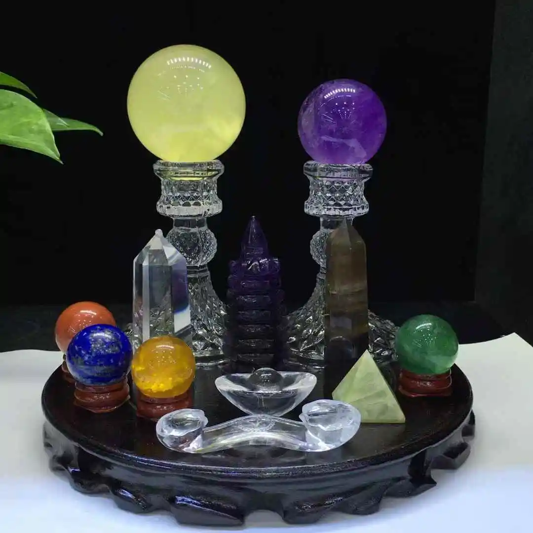 Natural Crystal Array Feng Shui Decor Accessories Crystal Garden Complete Energy Guide Sphere Healing Tower Pyramid Stones Set