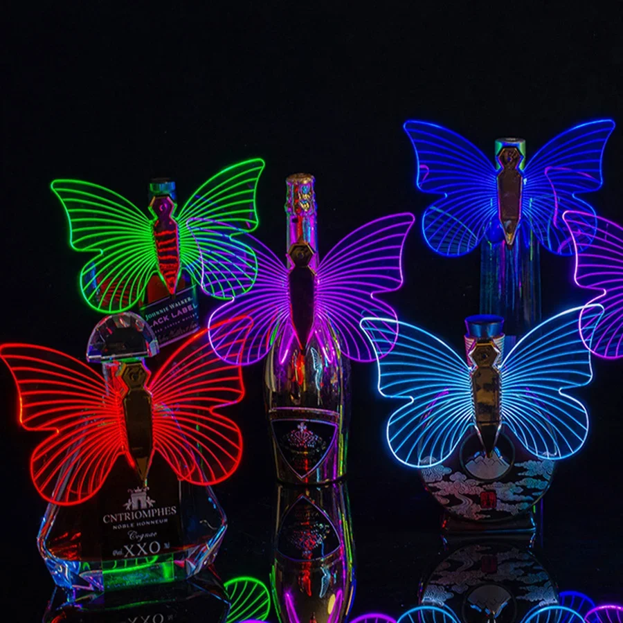 Rechargeable RGB Changeable Glowing Butterfly Bottle Service Light LED Strobe Baton Bottle Sparkler Light Flash Club Signs