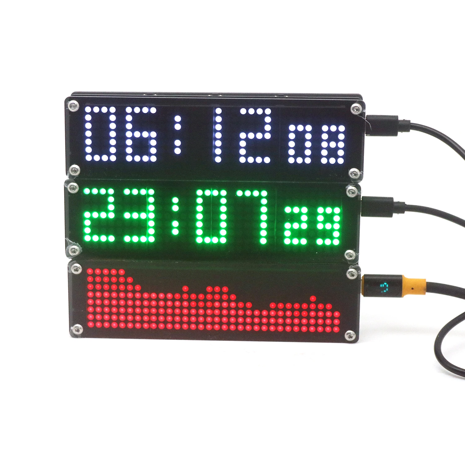 

Настольные часы с Wi-Fi, отображением времени (12/24 ч), аудиометром, анализатором спектра, LED-матричным дисплеем, питанием от USB Type-C для дома и офиса