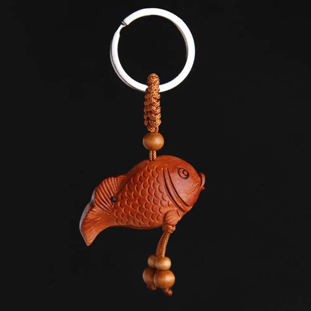 

Car Accessories Peach Wood Lanyard Pendants Interior Accessories Car Key Chain Fish Key Rings Fish Pendant Keychain Keyfob