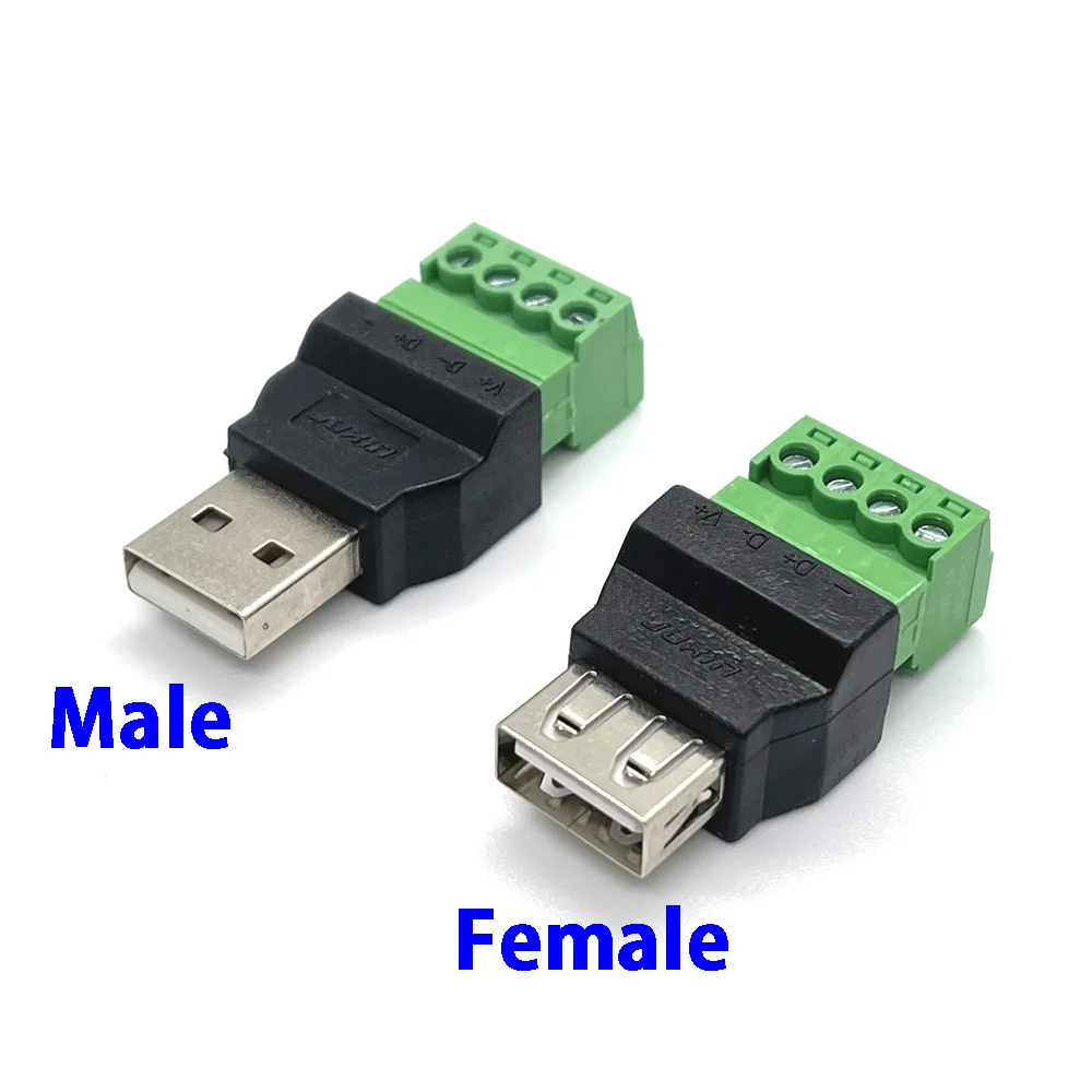 1/2/5/10 Stück USB 2.0 Typ A Stecker/Buchse auf 4-Pin-Schraubanschluss USB-Buchse mit Abschirmung USB2.0 zu Schraubklemmen-Stecker