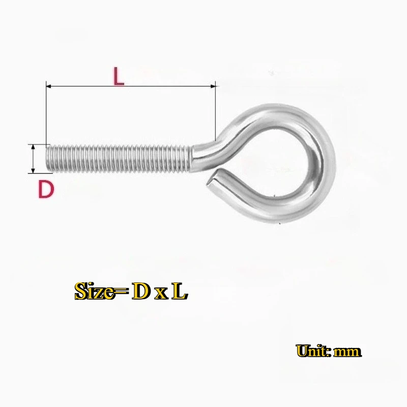 304 Stainless Steel Extended Eye Bolt Sheep Eye Machine Screws M3-M10 Lifting Ring Hook Bolts Length 8-150mm Hardware Fasteners