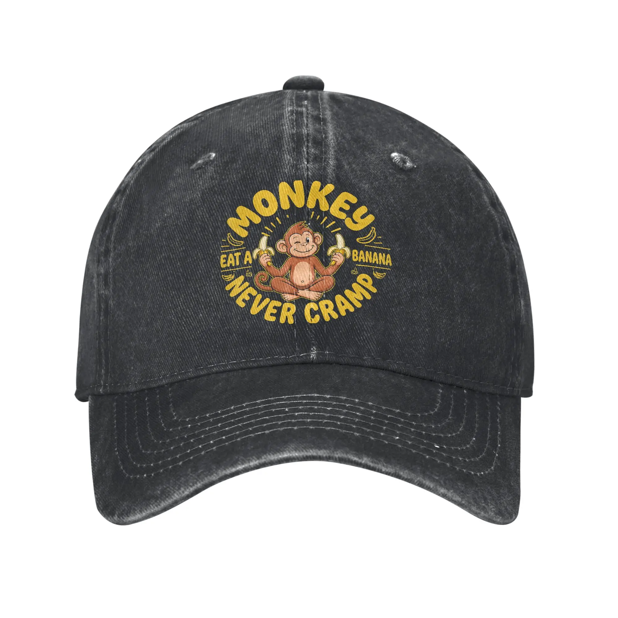 Funny Monkey Never Cramp Eat a Banana Washed Baseball Cap  Streetwear Sun Trucker Hat Spring Women Men Outdoor Gym Snapback Cap