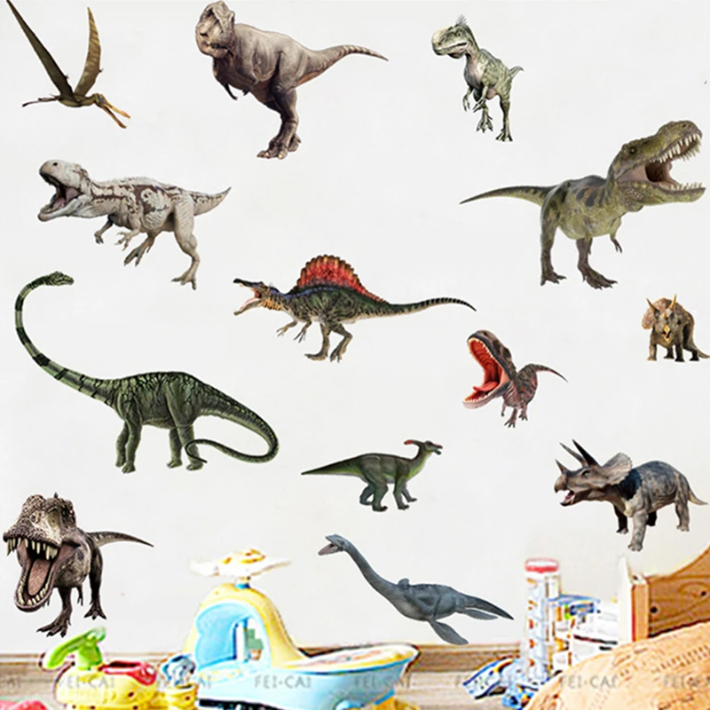 Funny Dinosaur Anime Poster Jurassic Animal World Vinyl Wall Stickers Home Decoration for Kids Room DIY Sci-fi Cartoon Wallpaper