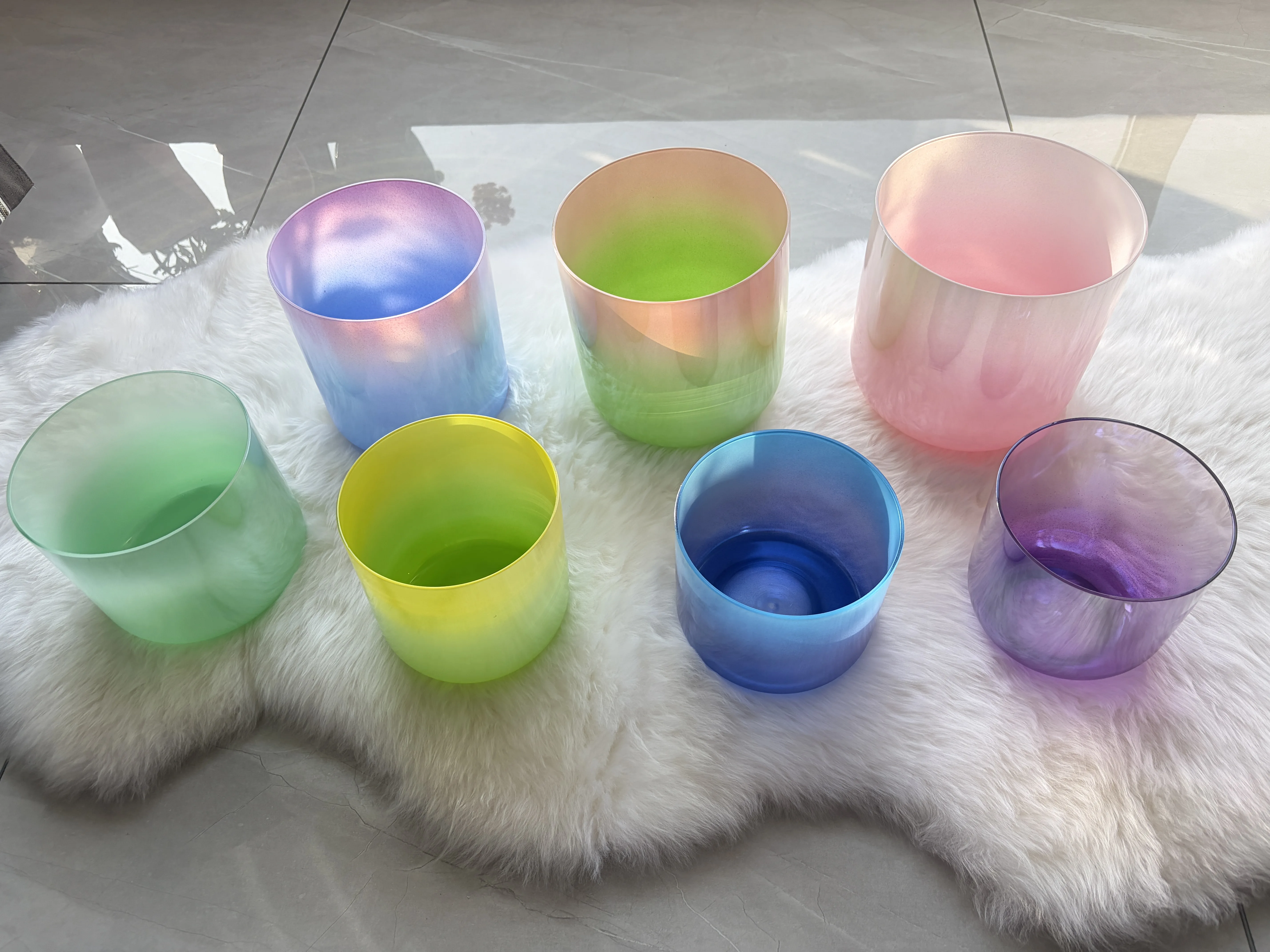 7pcs Aurora Iridescent Gradient Macaron Alchemy Crystal Singing Bowl Set Chakra Sound Healing Bowl for Meditation Yoga Therapy