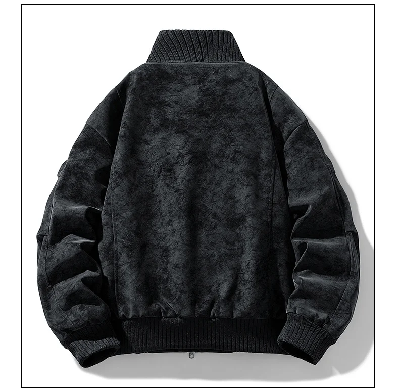 Men Casual Winter Faux Suede Bomber Jacket Stand Collar Parkas Motorcycle Coa Zip Up Warm Thickened Outerwear Fashion 28518