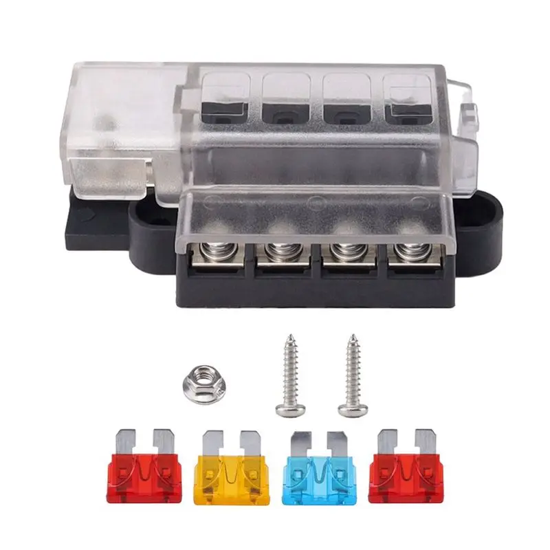 AS57-Car Boat Fuse Box Holder Fuse Holder Compact 1 In 4 Out Circuit 4 Way Blade Fuse Holder Block