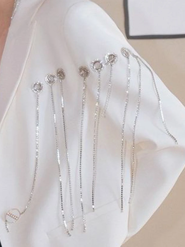 Yermora strass borla elegante blazer para mulheres lapela manga longa solto ajuste jaqueta moda maré primavera outono 2024 novo a70