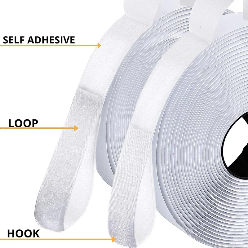 5Meter/Roll Self Adhesive Hook and Loop Fastener Tape Nylon Strong Back Sticky Hook Strips Mounting Loop Tape for DIY Craft Home