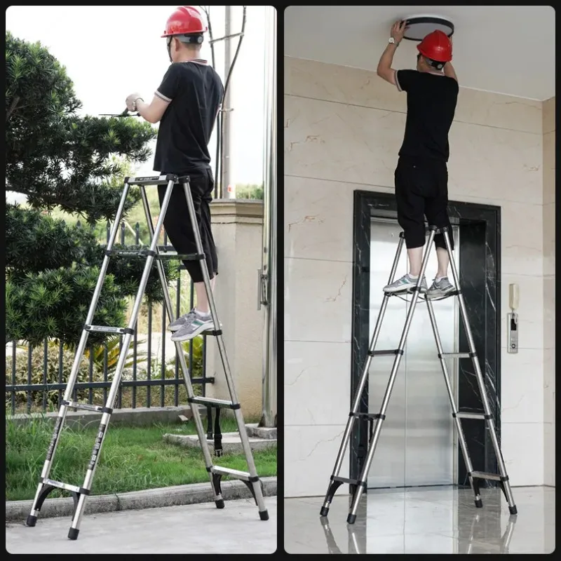 

Telescoping Aluminum Ladder, Foldable Step Ladder for Home & Industrial Use | Lightweight Multifunctional Extension Ladder