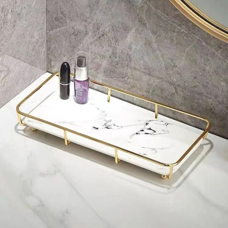 

Bathroom Rectangular Storage Tray Vanity Shelf Bathroom Countertop Cosmetic Tray Bathroom Decoration Accessories Storage Rack