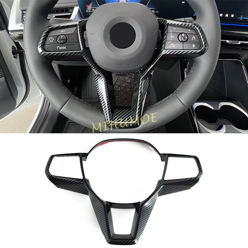 ل BMW X1 iX1 U11 X2 iX2 28i 2024 2025 ألياف الكربون سيارة الداخلية عجلة القيادة التبديل إطار غطاء الزخارف اكسسوارات #1