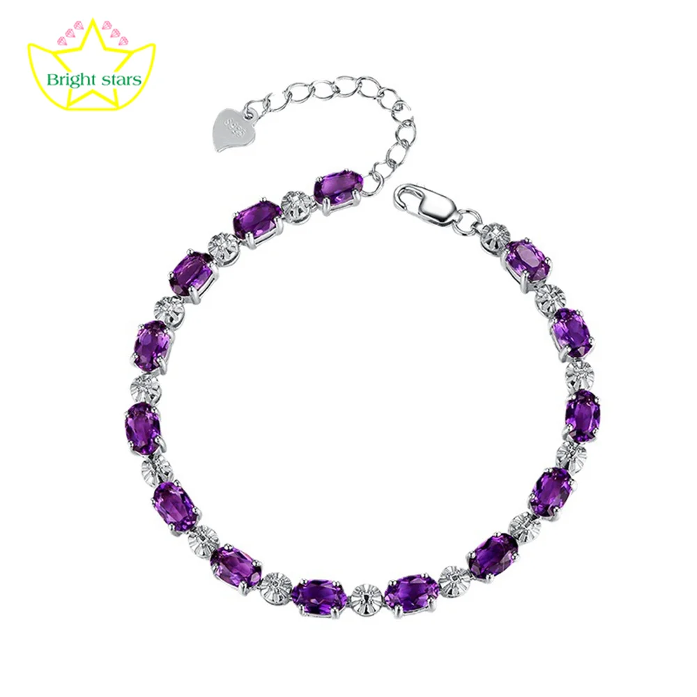 

Bright Stars Amethyst s925 sterling silver bracelet female original design Topaz bracelet birthday gift