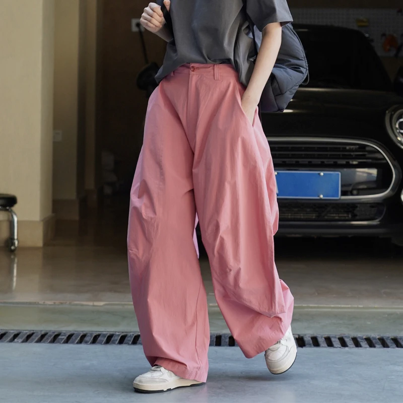 Women Big Wide Leg Cotton Pants High Waist Very Loose Long Pants Fashion Women Cardo Pants Female White Pink Long Trousers