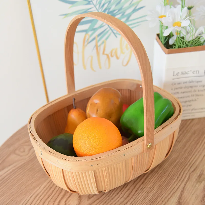 

Bamboo Storage Basket Handwoven Egg Fruit Bread Kitchen Decorative Hamper Handmade Portable Baskets Weave Small Handle