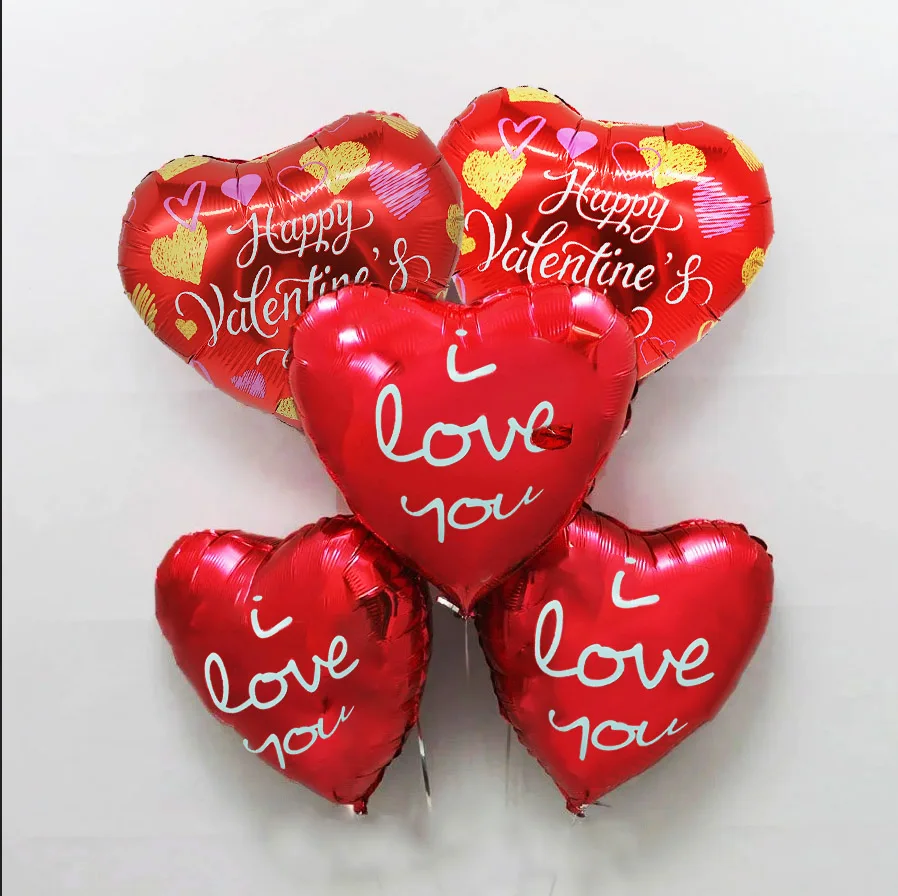 5pcs 18inch Red I Love You Heart Foil Balloon Happy Valentines Day Love Heart Helium Globos Wedding Birthday Marriage Party Deco