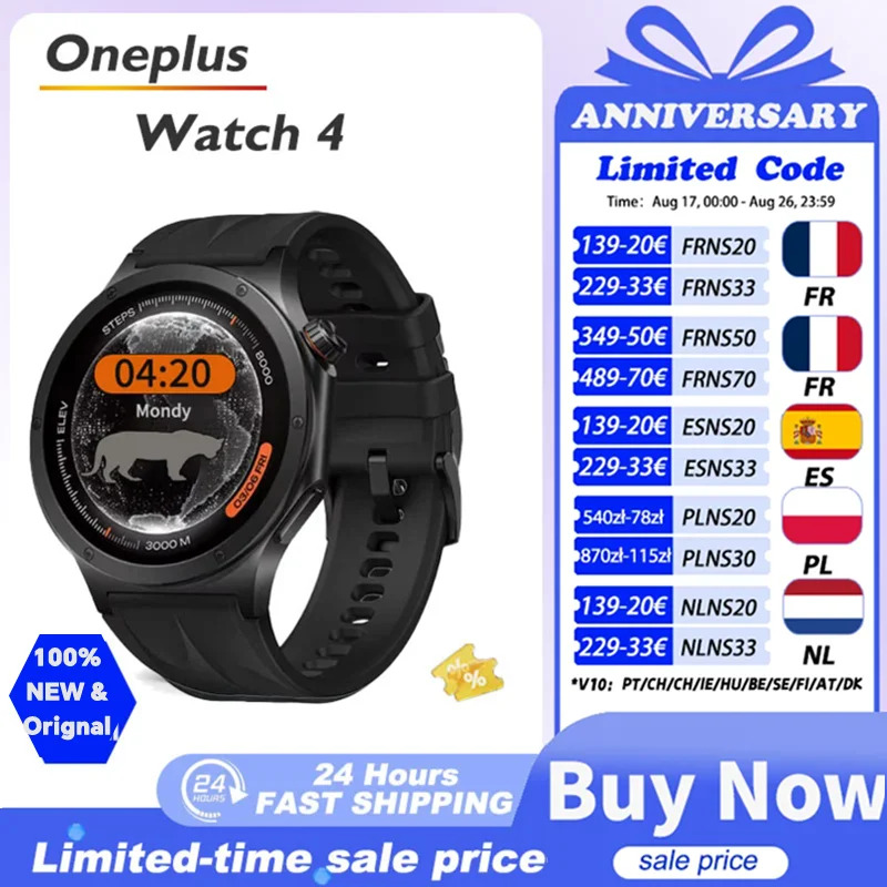 Neu eingetroffen: OnePlus Watch 4 Smartwatch mit 1,5 Zoll AMOLED-Display, Snapdragon W5 Gen 1, bis zu 16 Tage Akkulaufzeit, GPS, NFC, Smartwatch für Herren.