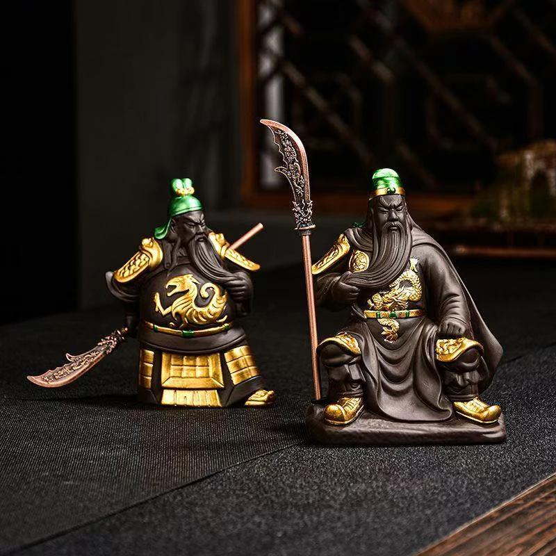Ceramic Guan Yu Statue God of Wealth Feng Shui  Warrior Guan Gong  Home Office Tabletop Ornament for Protection & Money Luck