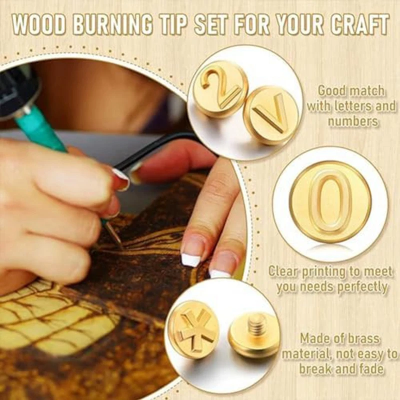 DIY Wood/Leather Burning Set + 26 Letters Copper Mold, Wood Burning Alphabet Stamp Set Wood Burning Tips Kit US Plug