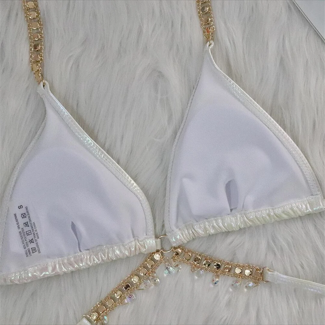 Diamant-Strass-PU-Kunstleder-Bikini, Damen-Badeanzug, zweiteiliges Bikini-Set, Badebekleidung, Badeanzug, Modell V5131 – Detail 36