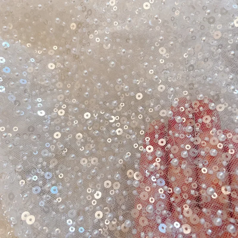High Quality New Bridal Lace Fabric Off White Beaded Sequin 3D Wedding Dress Advanced Custom Made Sewing Accessories