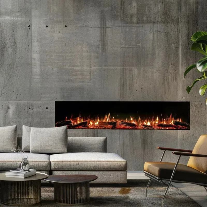 CRUISE 64/125/185/247cm Electric Wall-Mounted LCD Holographic Fireplace Synchronization Burning Wood Sound Picture Built-In