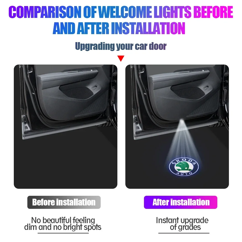 

Car Sticker 2/4pcs Car Door Welcome Lights for Skoda Superb 2009 2013 2014 Superb CONBI B8/3V 2015-2024 Logo Projector Ghost Sha