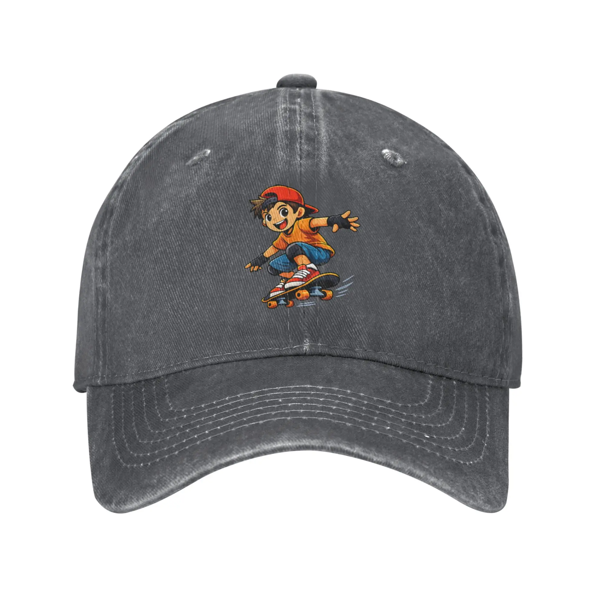 Fashion Skateboard Kid Cartoon Skater Illustration Fun Youth Street Art baseball cap  Campus Outfits Sun Visor Cap