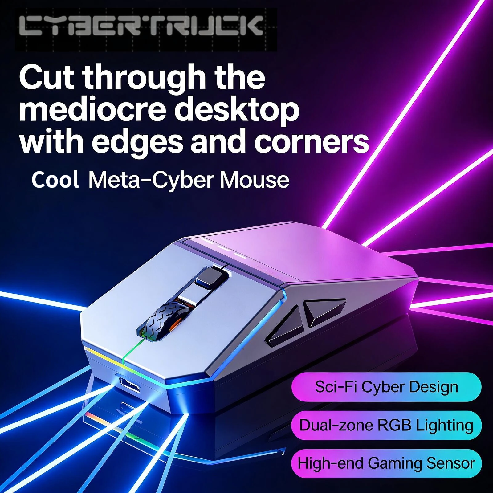 CyberTruck Dual-mode Gaming Mouse Wireless 2.4G Bluetooth RGB Light Long Battery Life Silent Rechargeable Mice for PC Laptop