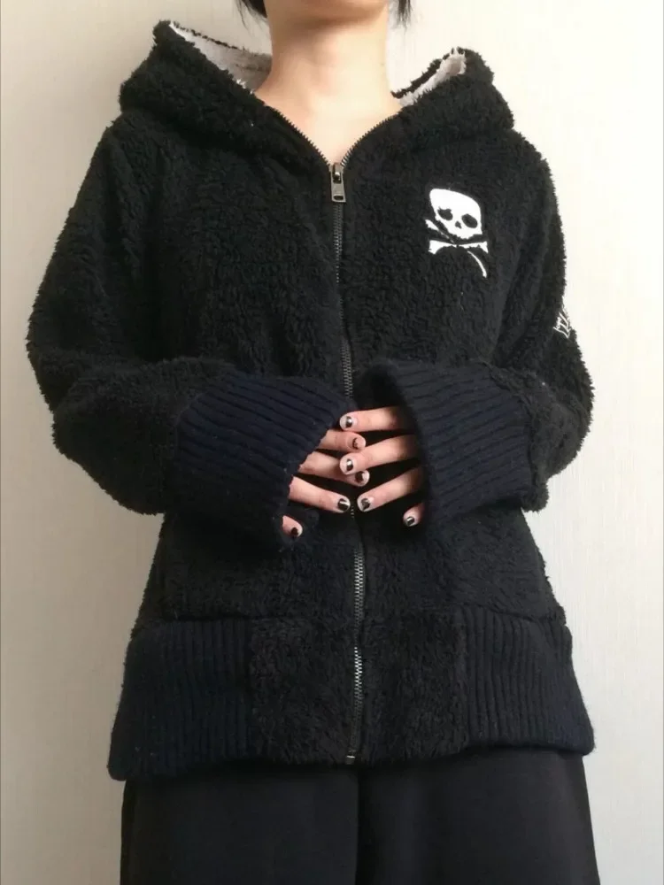 

American Vintage Long Sleeve Hooded Jacket Women Casual Skull Print Punk Y2k Coat Streetwear Slim Fit Autumn Women Clothing